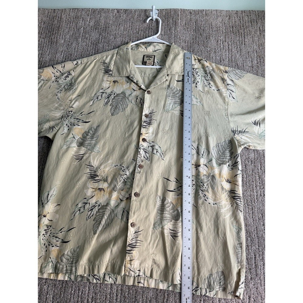 Tommy Bahama Mens XL Silk Cotton Tropical Floral Camp Shirt Green 70/30